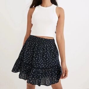 Madewell Smock-Waist Ruffle Mini Skirt in Bandana Flower Navy and White